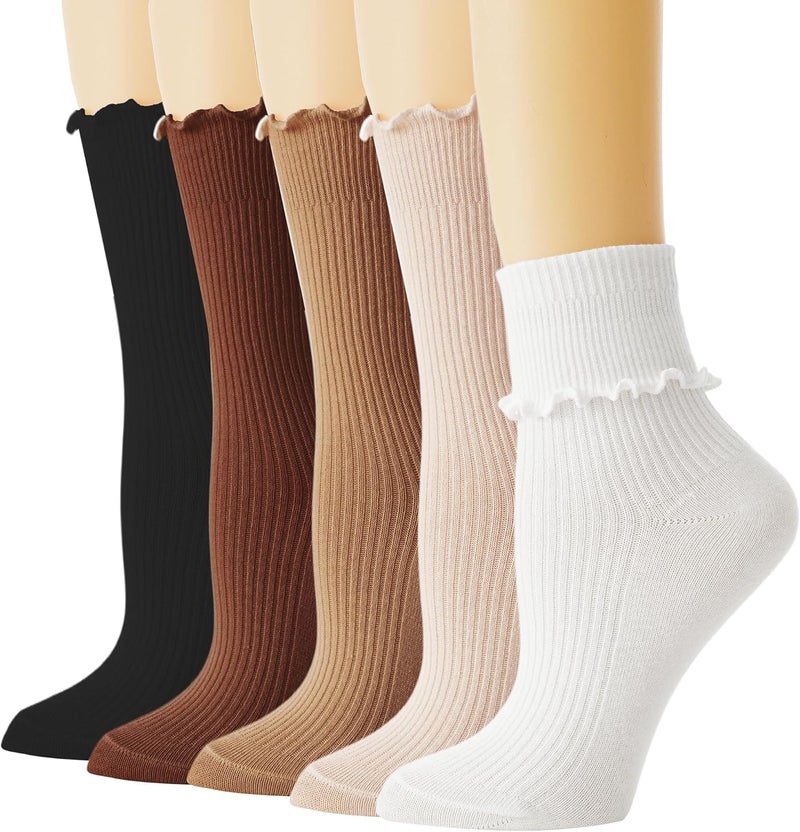 BISOUSOX Ruffle Socks Woman, White Boot Cozy Crew Cute Frilly Ankle Dress Socks for Women Girls Turn-Cuff Size 5 7-9 - Image 1